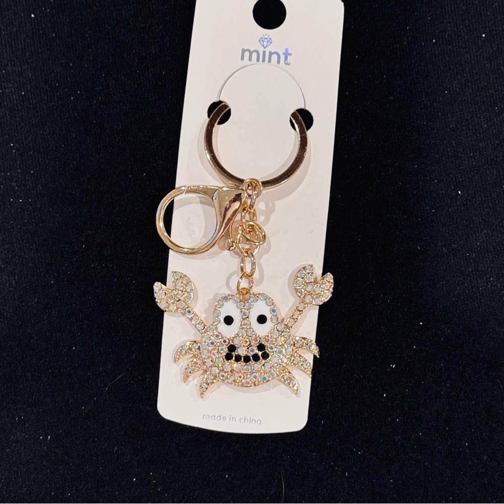 Mint Gold and White Sparkling Crab Keychain